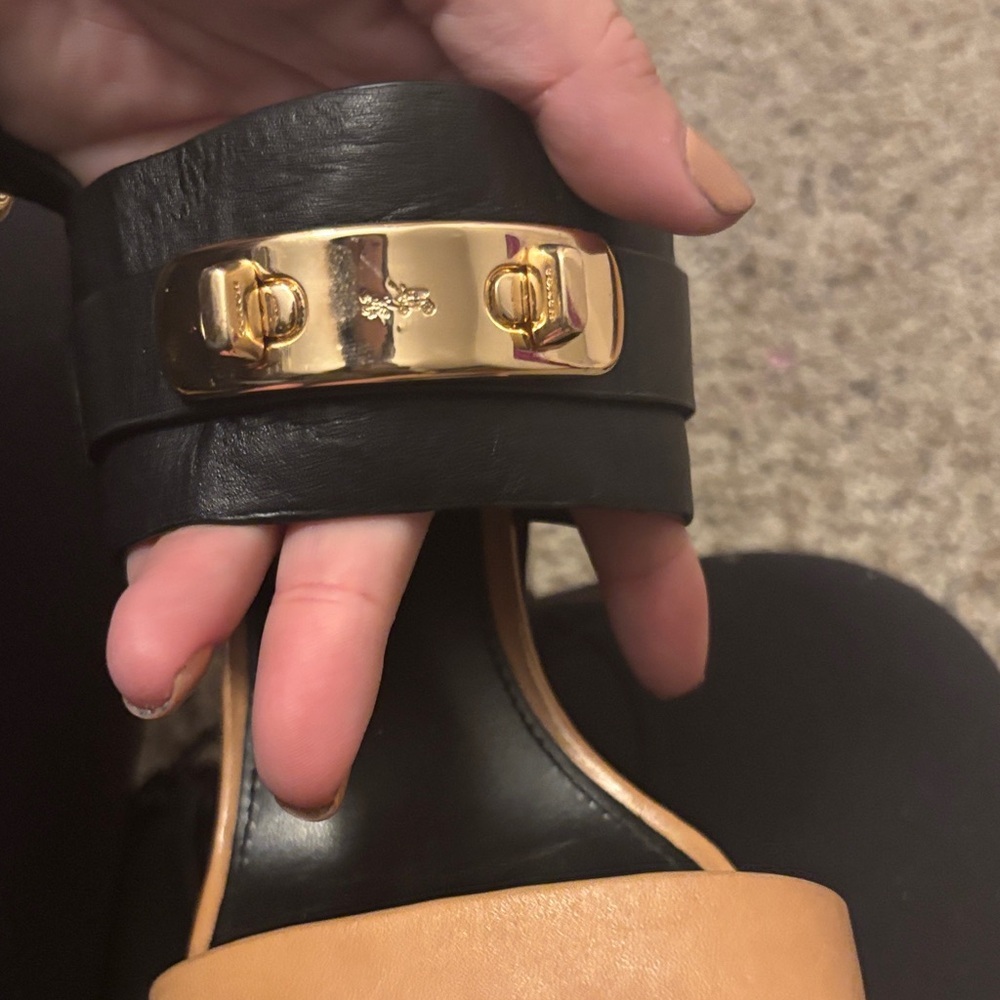 Coach Black and Brown Dennis Turnlock Open Toe Slingback Women's Sandals - Picture 6 of 9